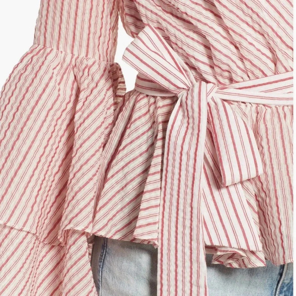 Rebecca Minkoff Melly Striped Bell Sleeve Wrap Top Size XS boho feminine edgy - Picture 7 of 14